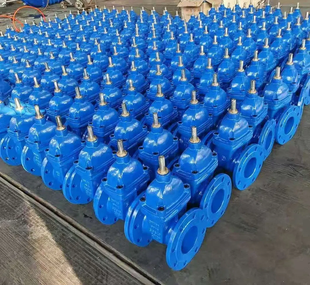 DIN3352 F4 F5 Gate Valve Ductile Iron Flanged Water Fluid Non Ring Stem Stainless Steel Manual Handwheel 2′′-48′′ Blue